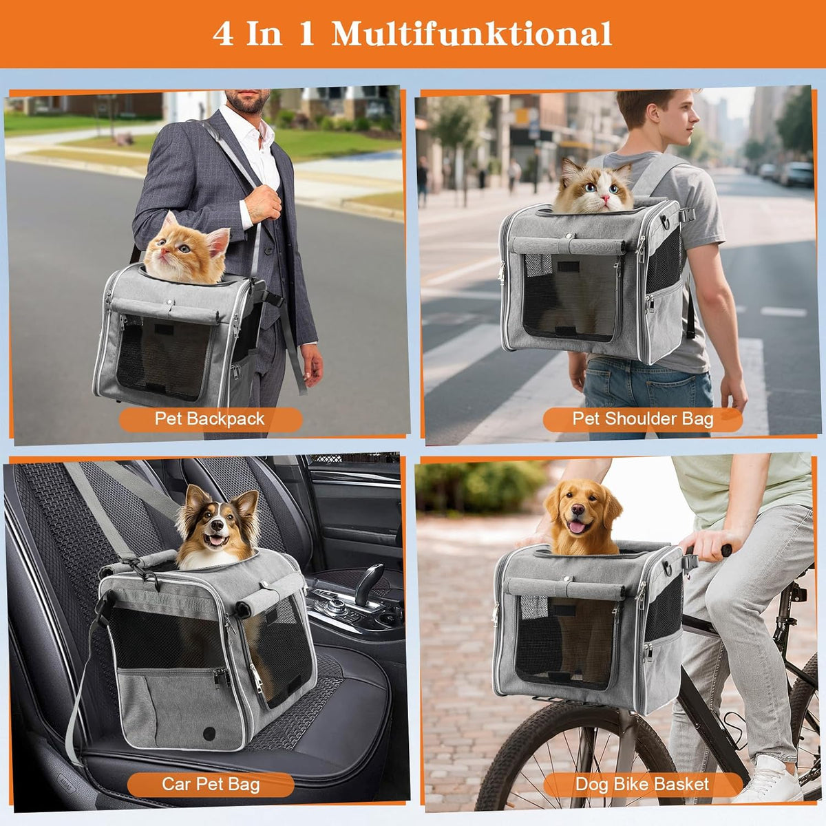 Xixter Dog Basket for Bike, Suitable for Small & Medium Pet Up to 7 kg, Foldable 4-in-1 Pet Bike