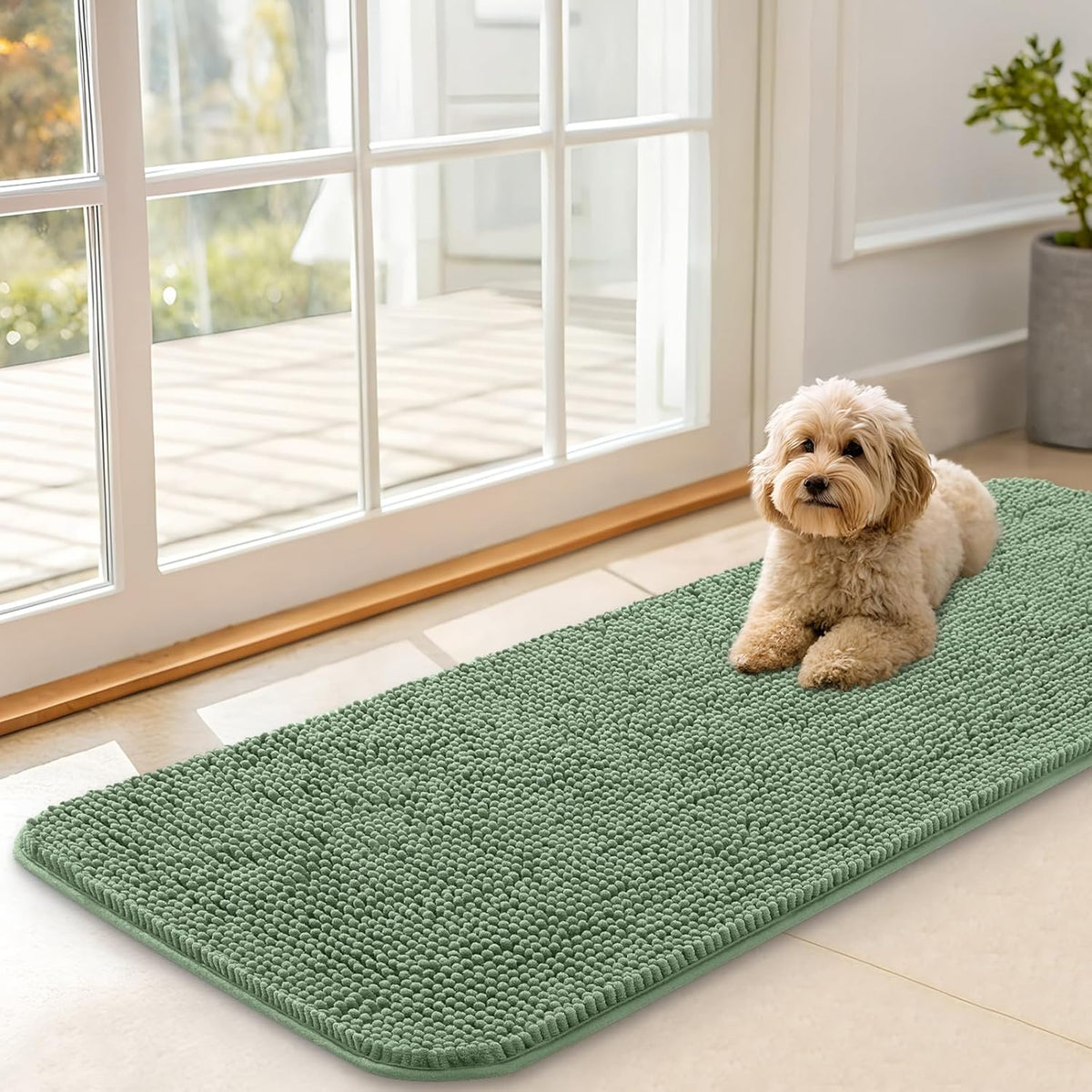 OLANLY Dog Door Mat for Muddy Paws 47x17, Absorbs Moisture and Dirt, Absorbent Non-Slip Washable
