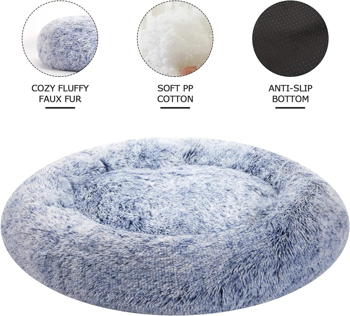 Bedfolks Calming Donut Dog Bed - 45 Inch Round Plush Dog Bed, Anti-Anxiety, Washable & Non-Slip
