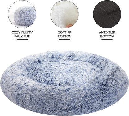 Bedfolks Calming Donut Dog Bed - 45 Inch Round Plush Dog Bed, Anti-Anxiety, Washable & Non-Slip