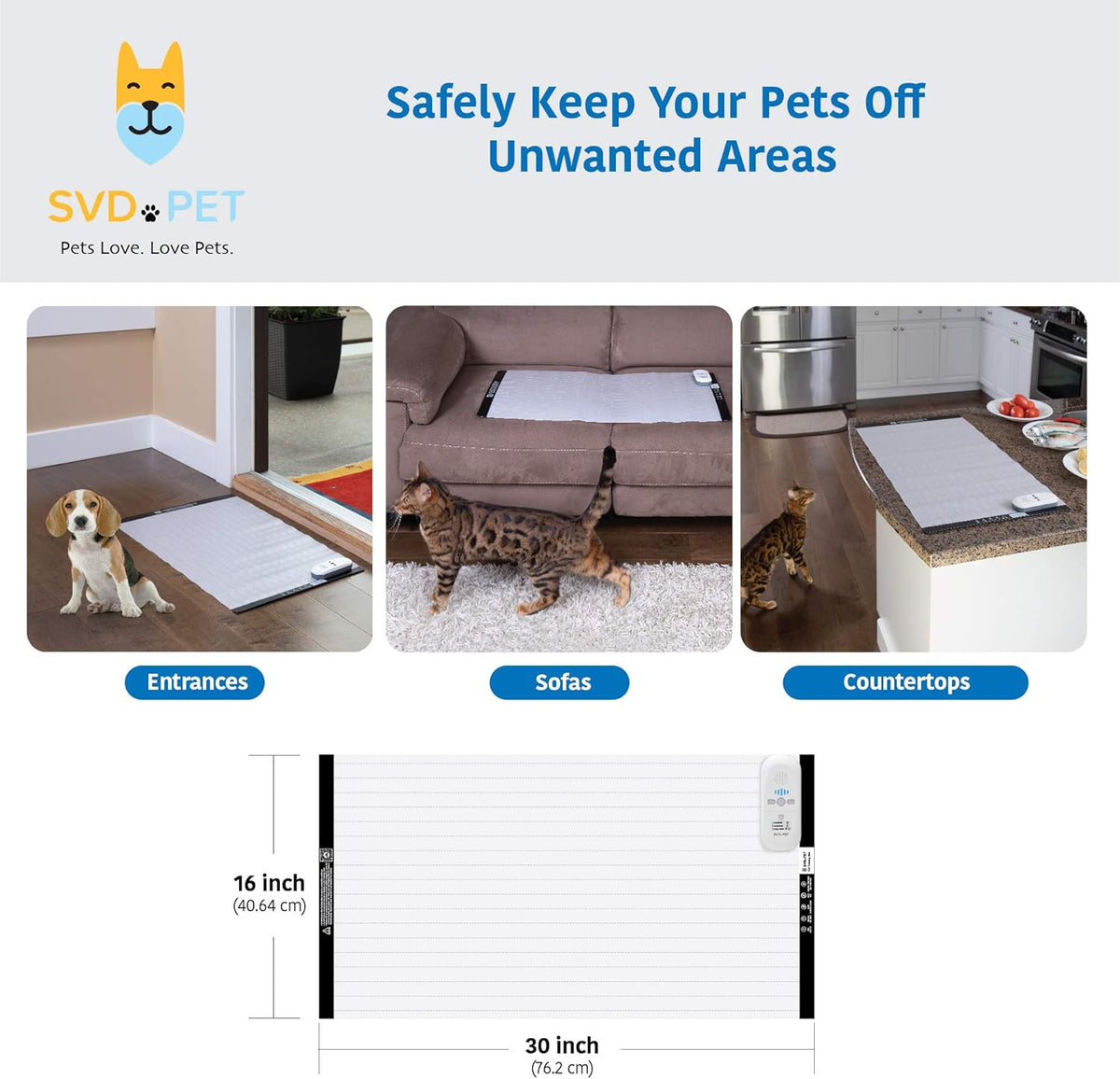SVD.PET Pet Training Mat with Tester, 30" X 16", Pet Shock Pad, Dogs & Cats Electronic Repellent