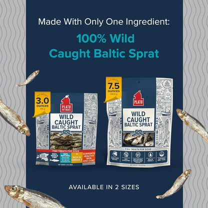 PLATO Pet Treats Fish Dog Treats - Air-Dried, Single Ingredient Dog Treat - with Omega 3 & 6 Fatty