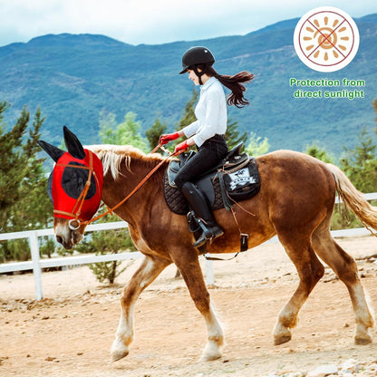 Horse Fly Mask with Ears, Comfortable Fit Stretch Fabric with UV Protection Soft on Skin