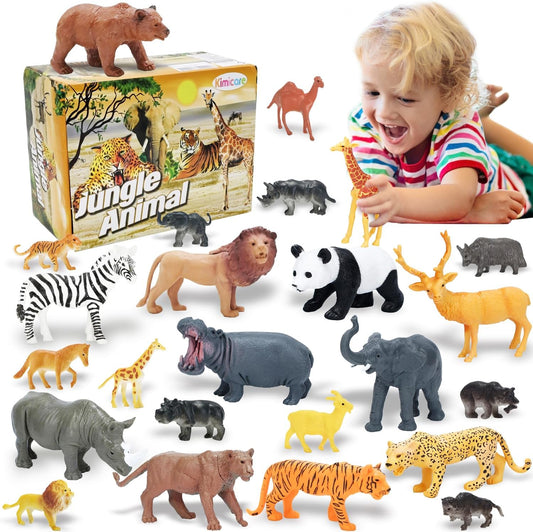 24Pcs Safari & Zoo Animals Figures, Realistic Plastic Animal Toys Set for Kids 1 2 3, Lion