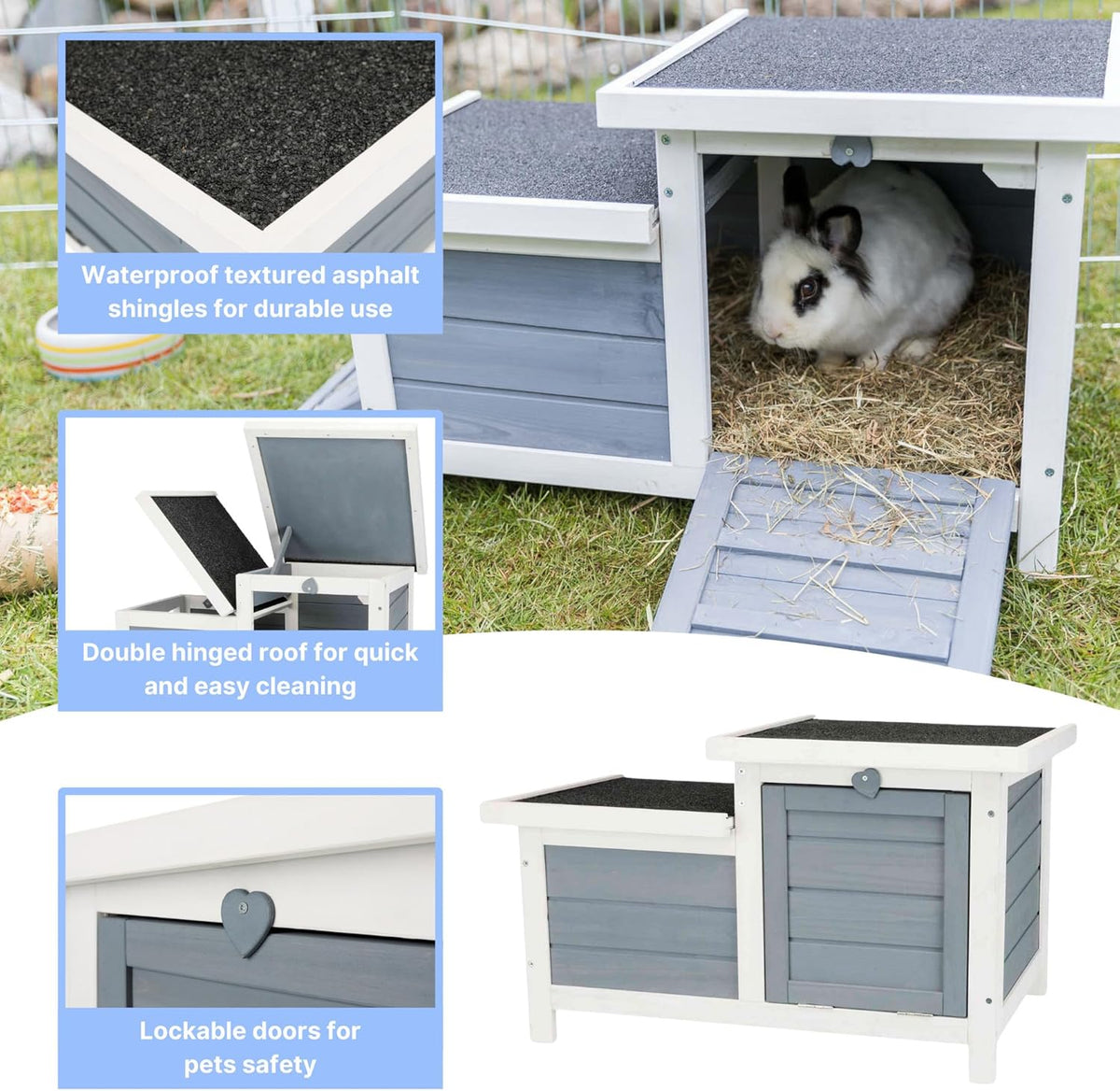 TRIXIE natura Small Animal House - Outdoor/Indoor Rabbit Hideout with Hinged Roof & Raised Floor