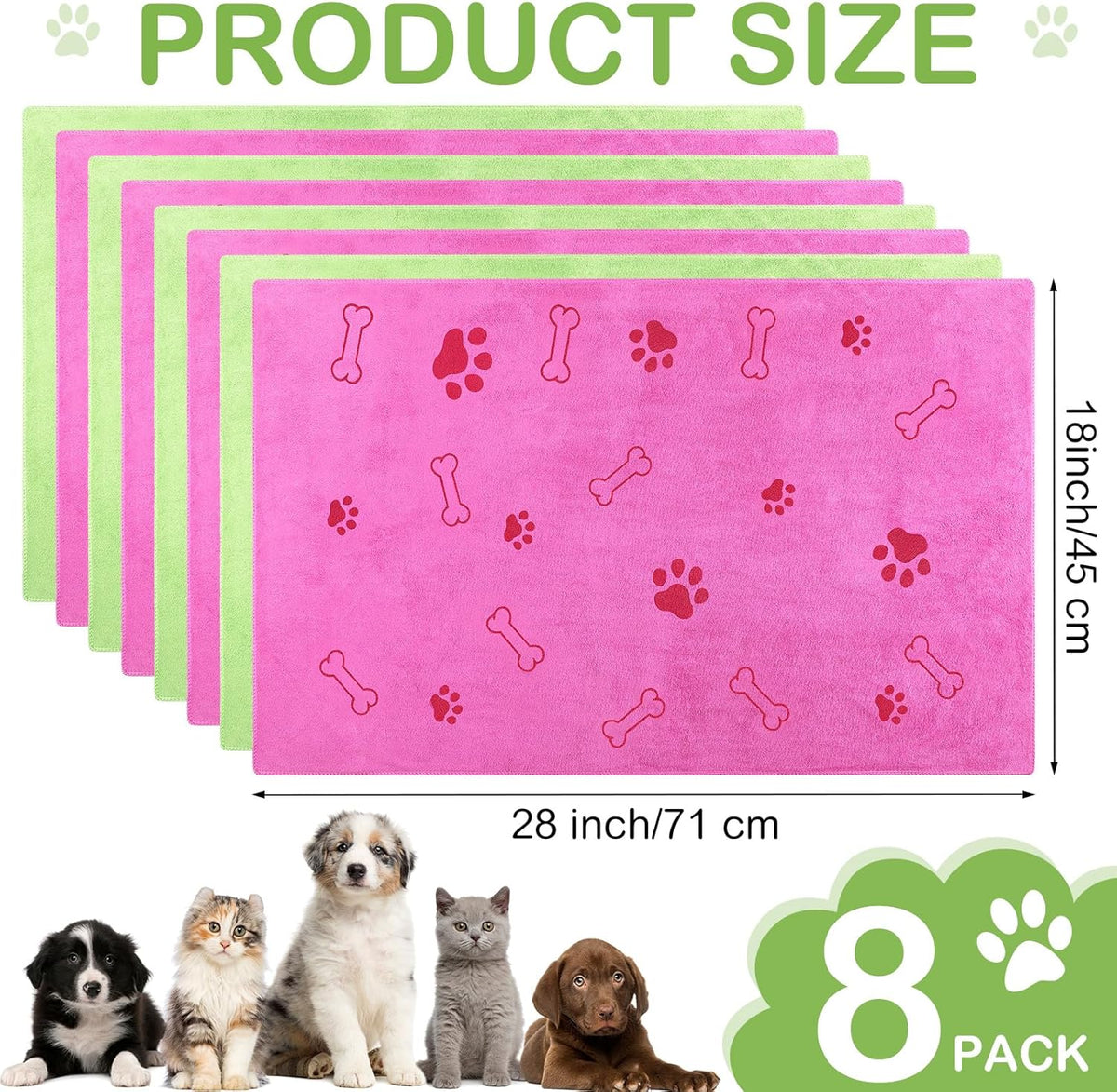 Chumia 8 Pcs Dog Towels for Drying Dogs Cats Pet Towels Bulk Puppy Microfiber Quick Drying Paw Bath