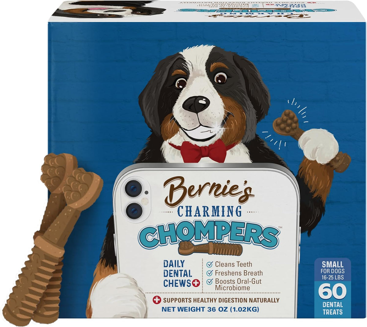 Bernie's Charming Chompers - Daily Dental Chews for Dogs - Cleans Teeth, Freshens Breath, + Boosts