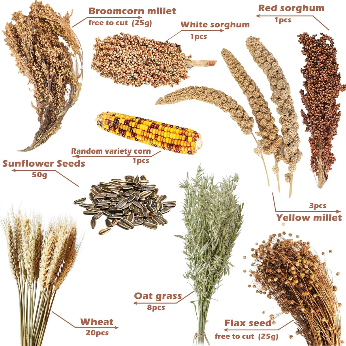 Natural Ear of Grain Flower&Herb Bedding Mate Habitat Decor, Adding Fun Hamster Accessories for