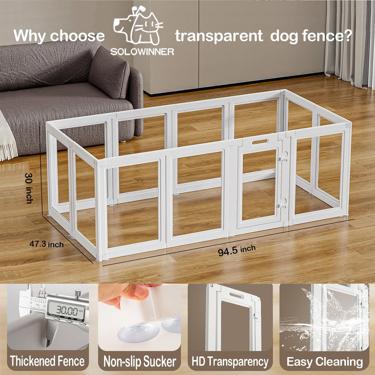 Clear Acrylic Dog Playpen Transparent Dog Playpen Indoor, Easy Assemble Clear Pet Pen for Puppy