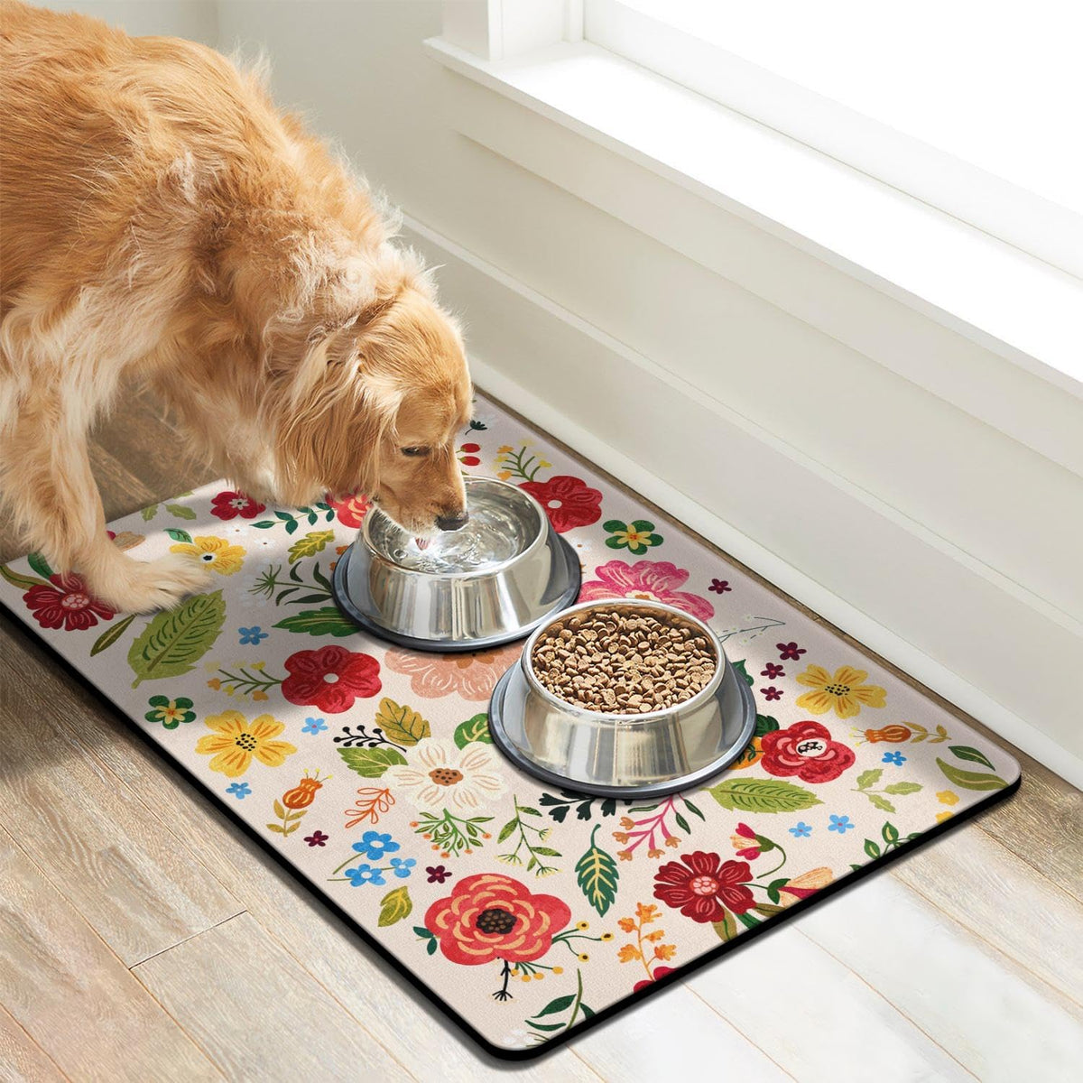 Dog Food Mats for Floors, Absorbent Dog Bowl Mat for Food and Water Dispenser Mat, Quick Dry Cat