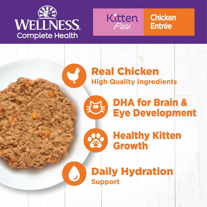 Wellness Complete Health Pate Kitten Wet Cat Food, Natural, Protein-Rich, Grain Free, 5.5 Ounce, 24