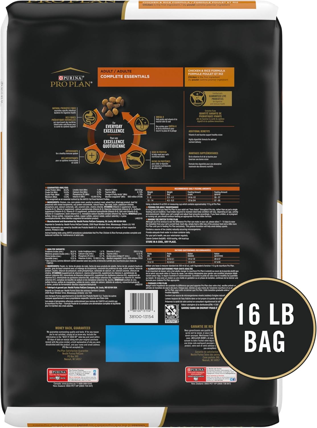 Purina Pro Plan High Protein Cat Food With Probiotics for Cats, Chicken and Rice Formula - 16 lb.