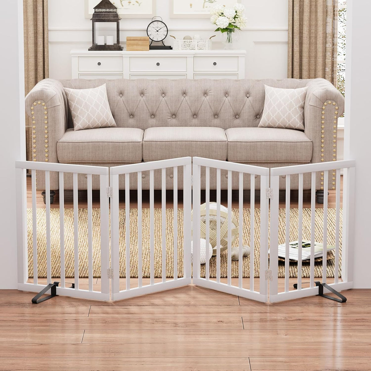 37-74" Wide Dog Gate 4 Panel Dog Gates for Stair Doorways House Indoor Freestanding Pet Gates for