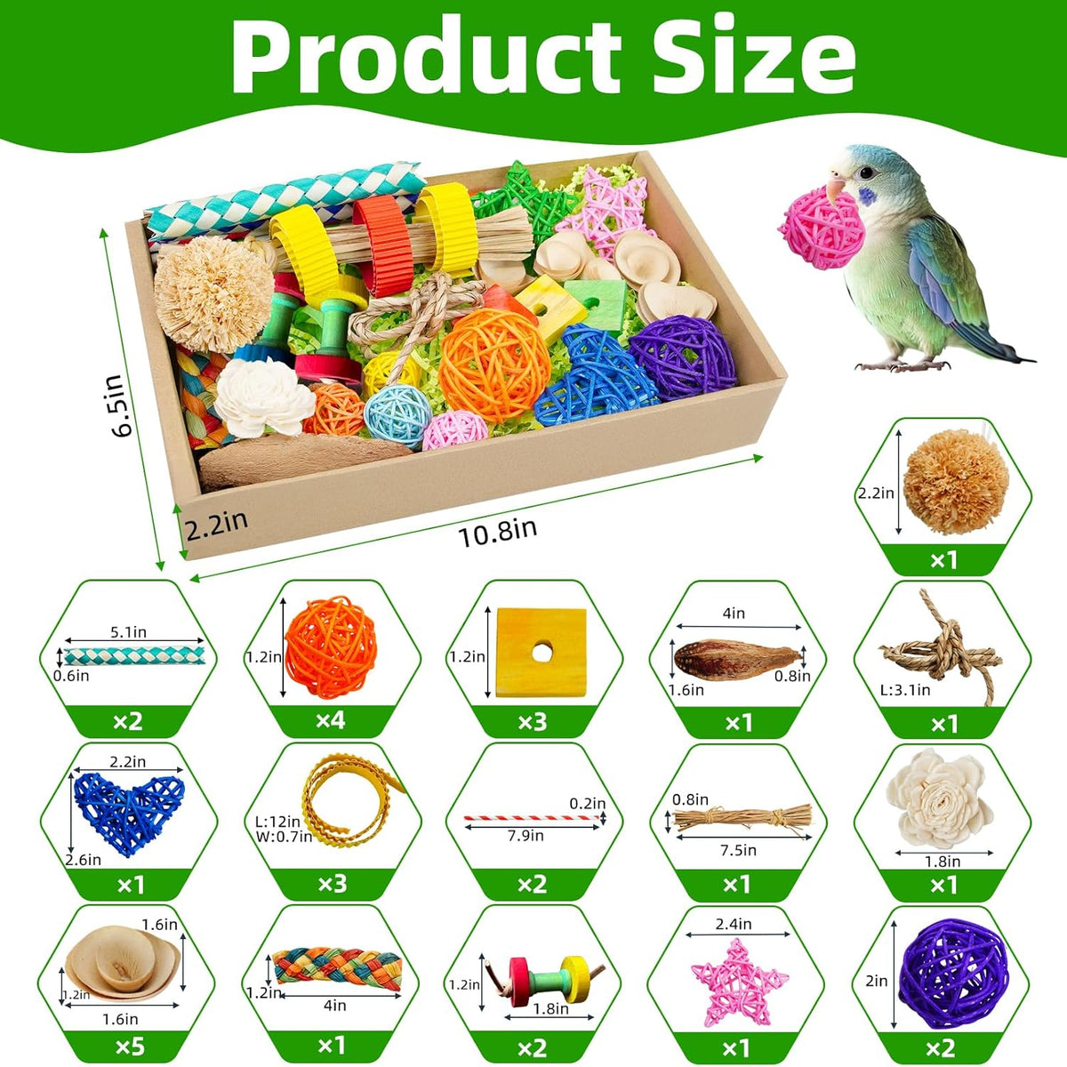 Bird Toys, Colorful Birds Foraging & Shredded Toy Boxs, Rattan Weaving Safe Parrot Toys, for