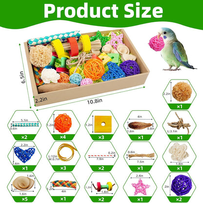 Bird Toys, Colorful Birds Foraging & Shredded Toy Boxs, Rattan Weaving Safe Parrot Toys, for