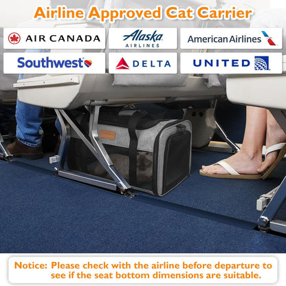 PETUX TSA Approved Pet Carrier in Cabin, 17"x11"x9.5" Soft Cat Carriers for Small Cat up to 12 lb