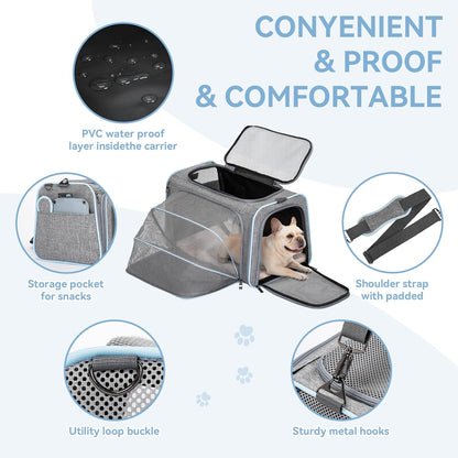 Petsfit Expandable Pet Carrier, 19x12x12 inches Soft-Sided Portable Cat Carrier Dog Carrier, with