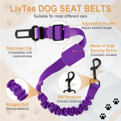 LivTee Dog Seat Belt for Car, Retractable Pet Safety Harness, Adjustable Nylon Dog Seatbelt Leash