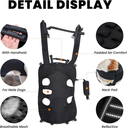 Dog Lift Harness Backpack Carrier for Large Dogs, Full Body Sling with Handle, Dog Harness for
