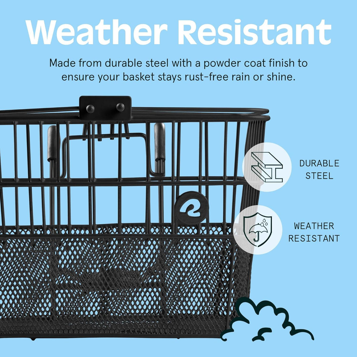 Retrospec Apollo Detachable Front Bike Basket Steel Half-Mesh with Integrated Detachable Hooks and