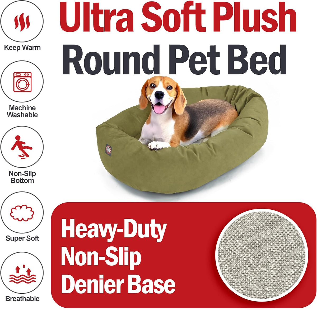 Majestic Pet 32 Inch Suede Shredded Memory Foam Mix Calming Medium Dog Bed Washable 32 x 23 x 7