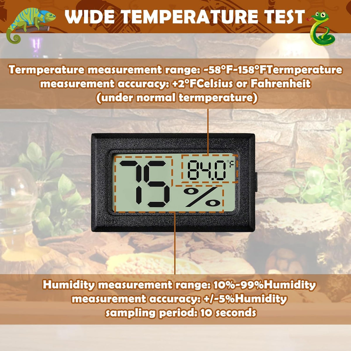 Reptile Thermometer and Humidity Gauge,2PCS Digital Hygrometer Adhesive Reptile Terrarium