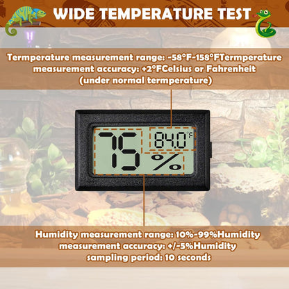 Reptile Thermometer and Humidity Gauge,2PCS Digital Hygrometer Adhesive Reptile Terrarium