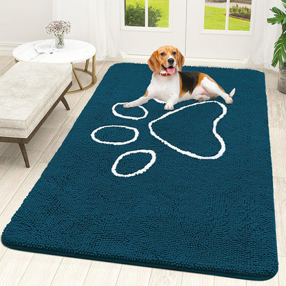 OLANLY Door Mat for Muddy Dog Paws 59x35, Absorbent Chenille Mud Doormat with Paw Print Design