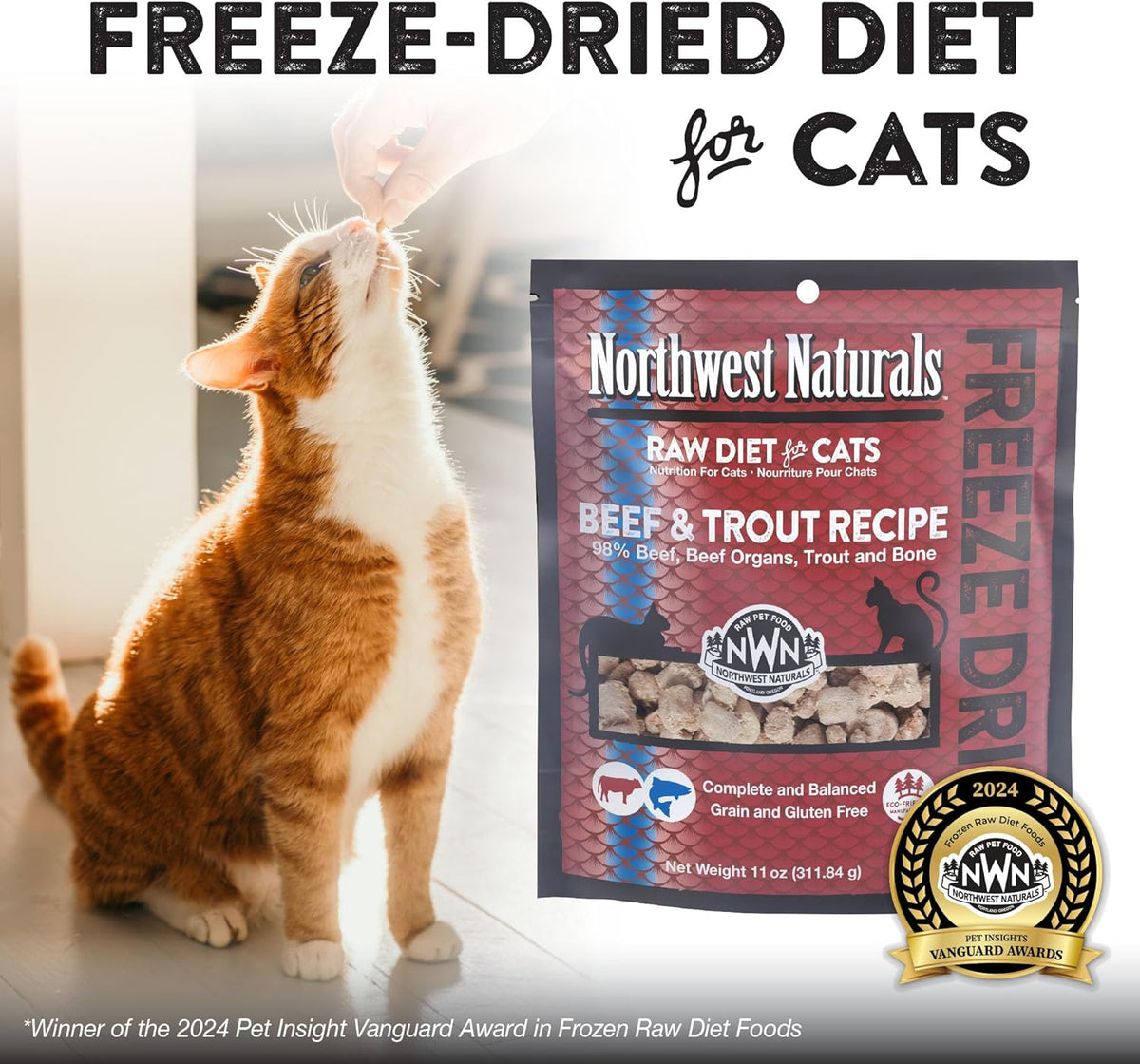 Northwest Naturals Freeze-Dried Beef & Trout Cat & Kitten Food, Bite-Sized Nibbles, Healthy