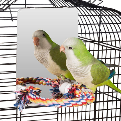 Colorday 7" Bird Mirror with Rope Perch, Bird Swing, Parrot Cage Toys for Parakeet African Grey