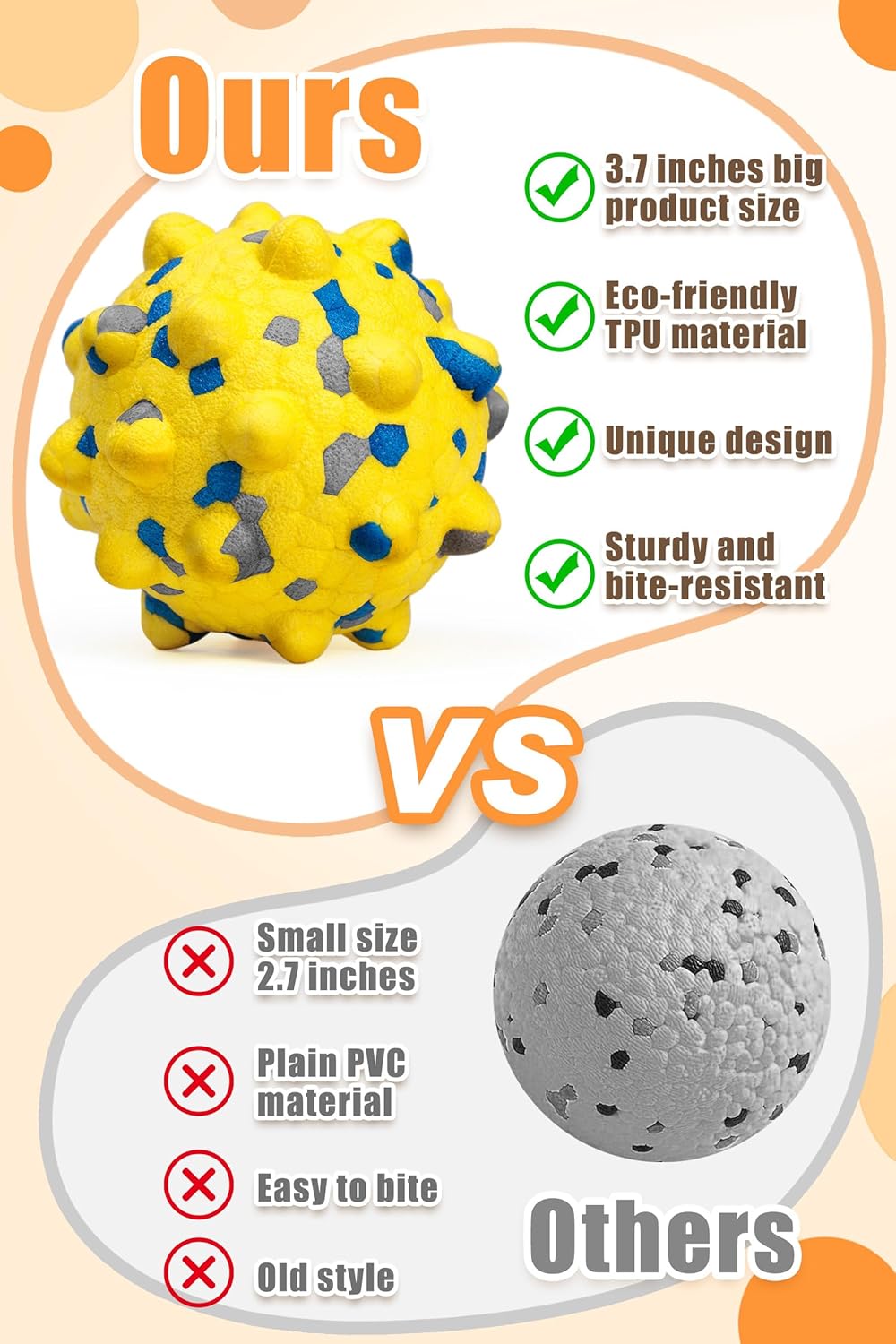 3.7'' Dog Balls for Dogs Aggressive Chewers Indestructible Tennis Durable Bouncy Interactive Dog