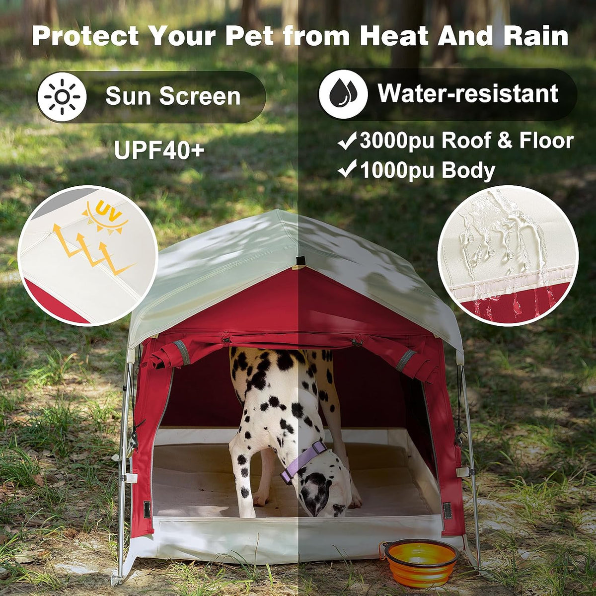 Dog Tent Cotton Fabric, Aluminum Poles and Camping Mat, Outdoor Weatherproof, Dog House Outdoor