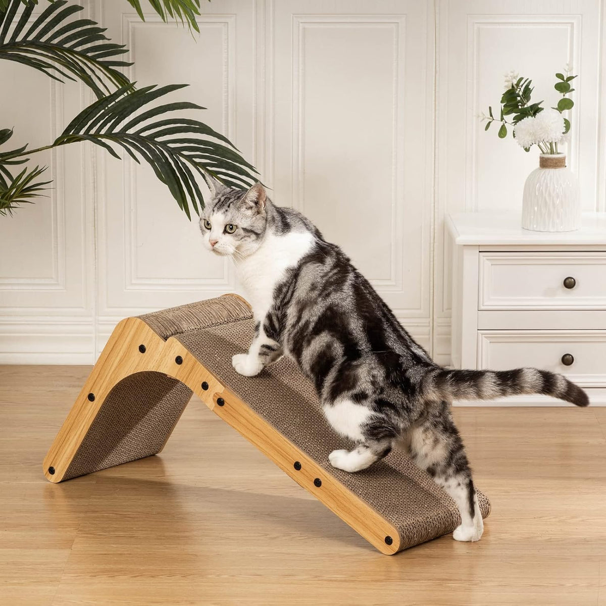 Poils bebe L Shape Cat Scratcher, 26.8 Inch Cat Scratchers for Indoor Cats, Protecting Furniture