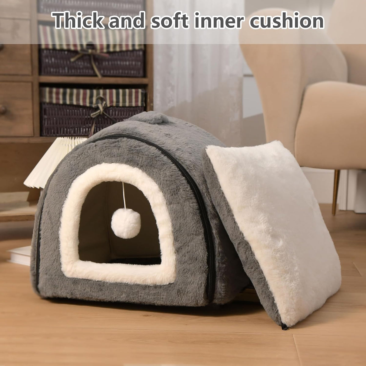Cat Bed for Indoor Cats，Foldable cat cave，Anti-Slip & Water-Resistant Bottom，cat Houses for Indoor