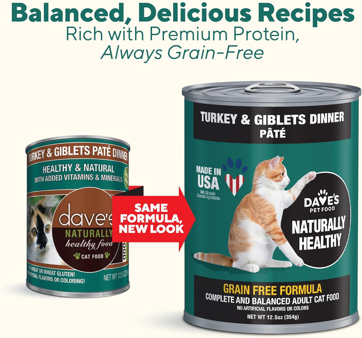Dave's Pet Food Grain Free Canned Cat Food (Turkey & Giblets Pate), Made in USA Naturally Healthy