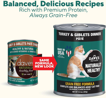 Dave's Pet Food Grain Free Canned Cat Food (Turkey & Giblets Pate), Made in USA Naturally Healthy