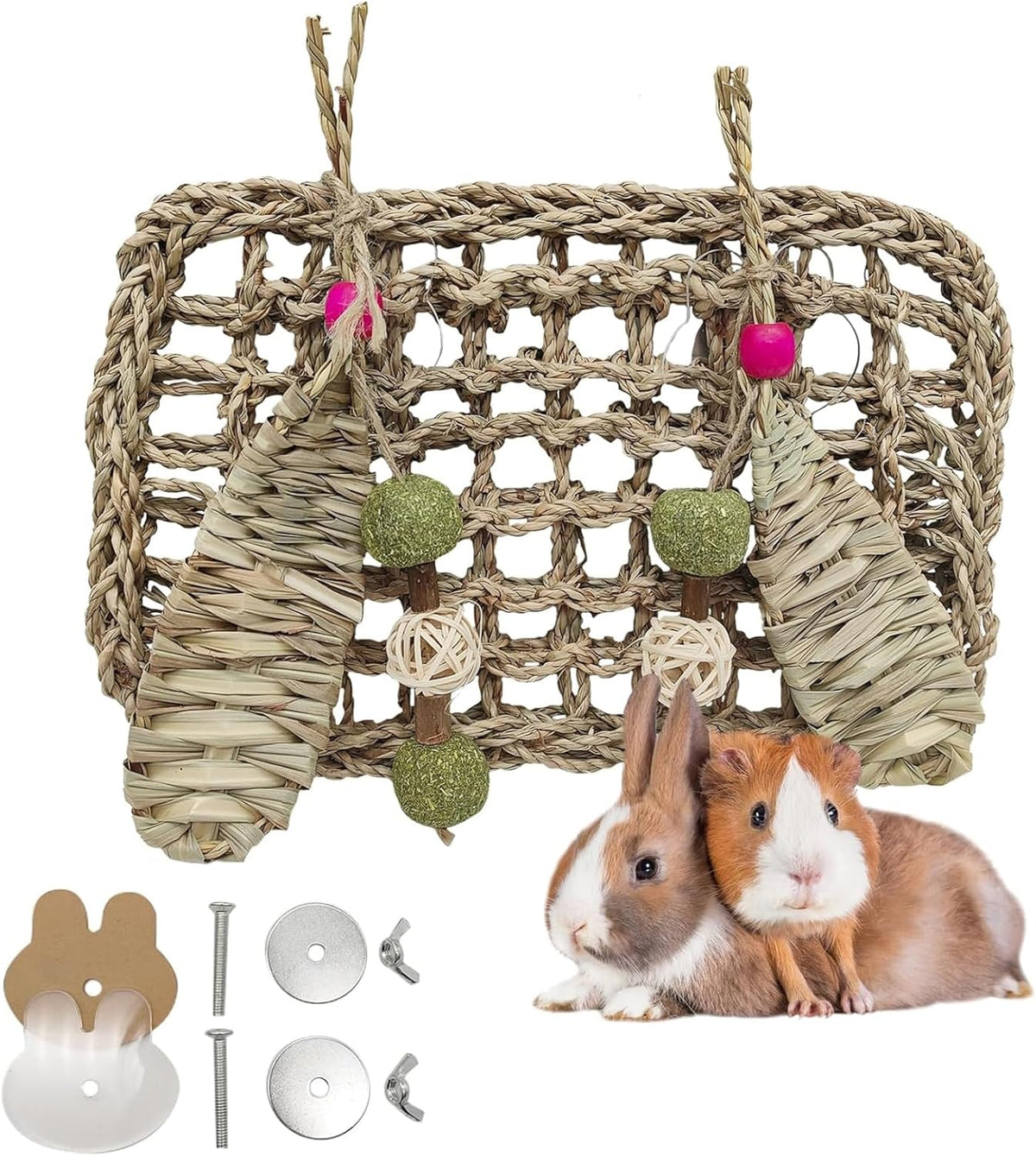 Hamiledyi Rabbit Seagrass Mat Hanging Bunny Chew Toys for Teeth Rabbit Enrichment Activity Mat
