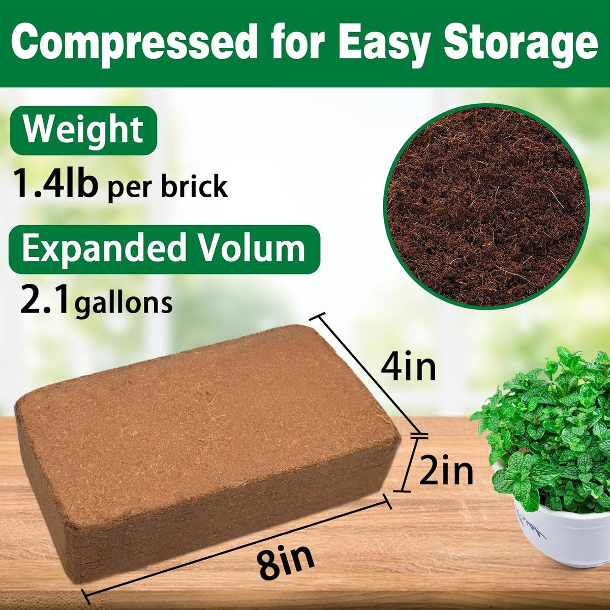 ZeeDix 6 Pcs Coco Coir Brick for Plants, 100% Organic Coconut Coir Bricks with Low EC and pH