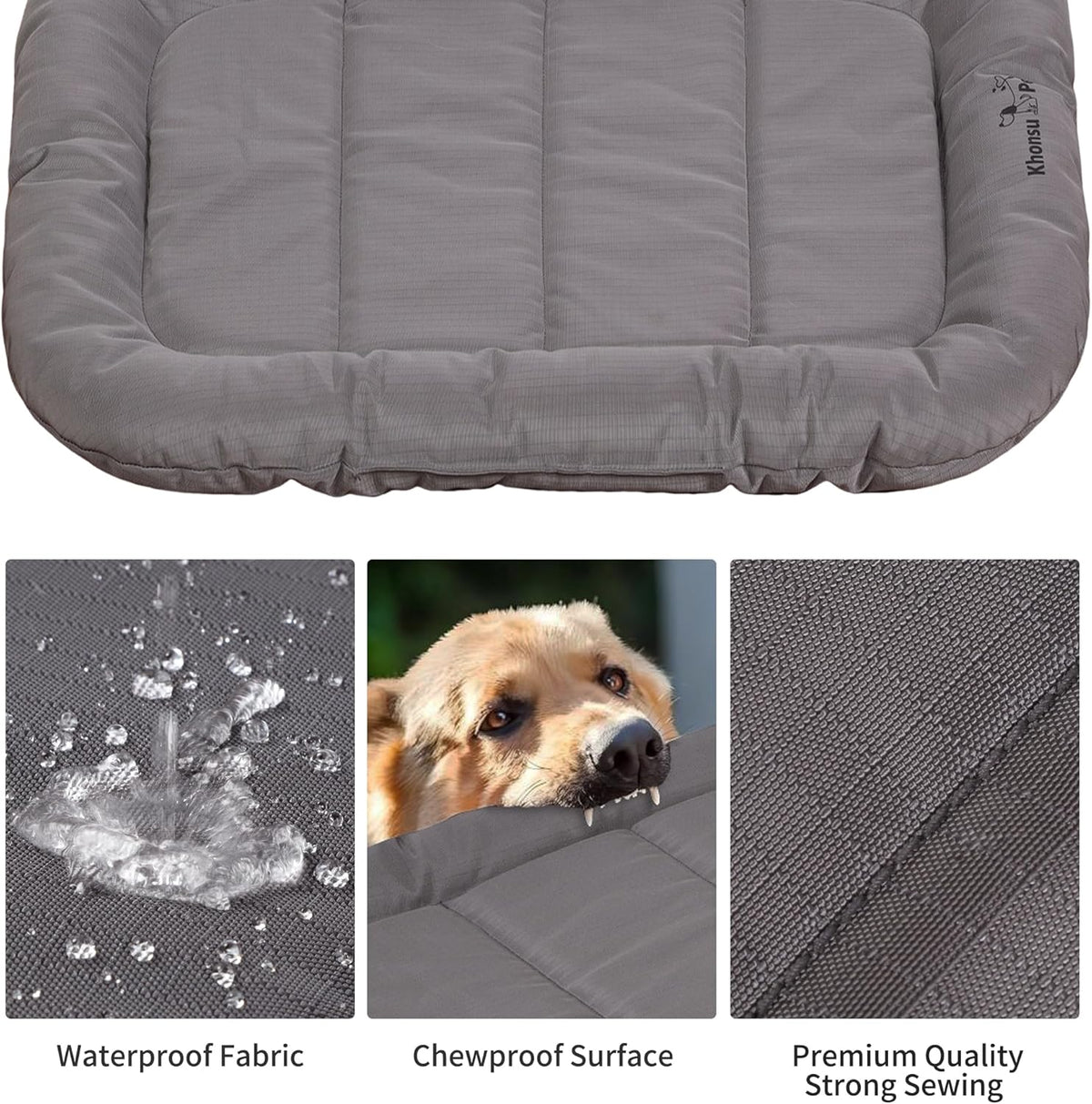 KHONSU PET Durable Dog Bed Tough and Tear Proof Dog Crate Bed, 800lbs Tear Strength PVC-Backed