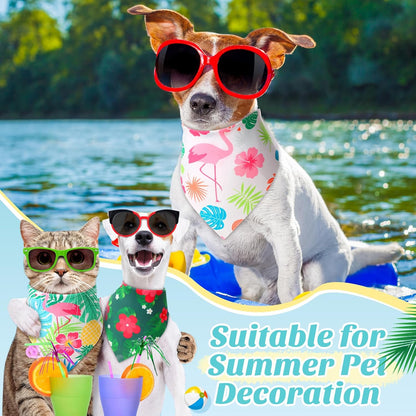 Weewooday 50 Pcs Hawaiian Dog Bandanas Bulk for Dogs Soft Bibs Adjustable Triangle Pet Bandana for