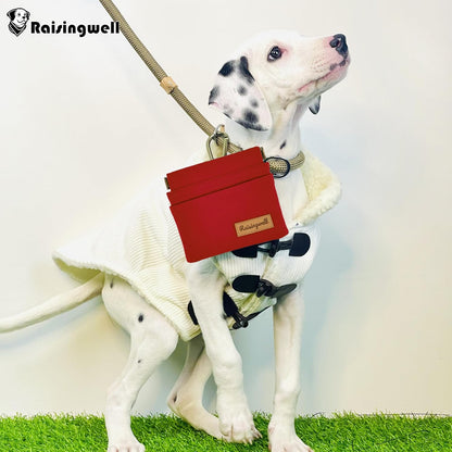 Dog Treat Pouch, Red Pocket Sized Pet Training Pouch, Cotton Fabric, Hand Free Dog Walking Bag with