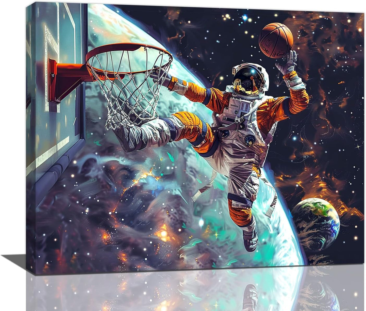 Quorin Astronaut Wall Art Funny Spaceman Basketball Pictures Space Galaxy Planet Wall Decor Canvas
