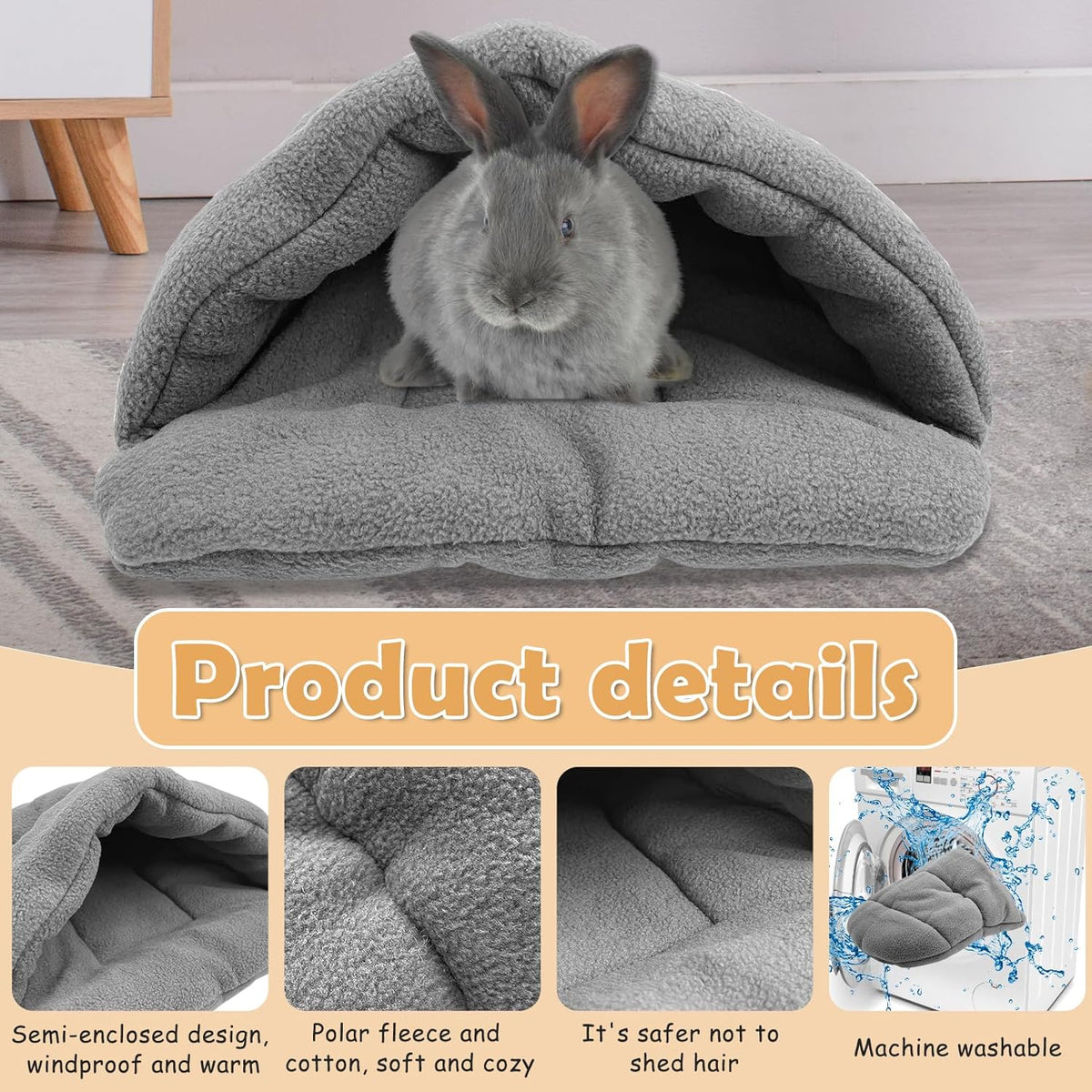 kathson Rabbit Cave Sleeping Bed Guinea Pig Hideout Cozy House Pet Soft Warm Fleece Winter Slipper