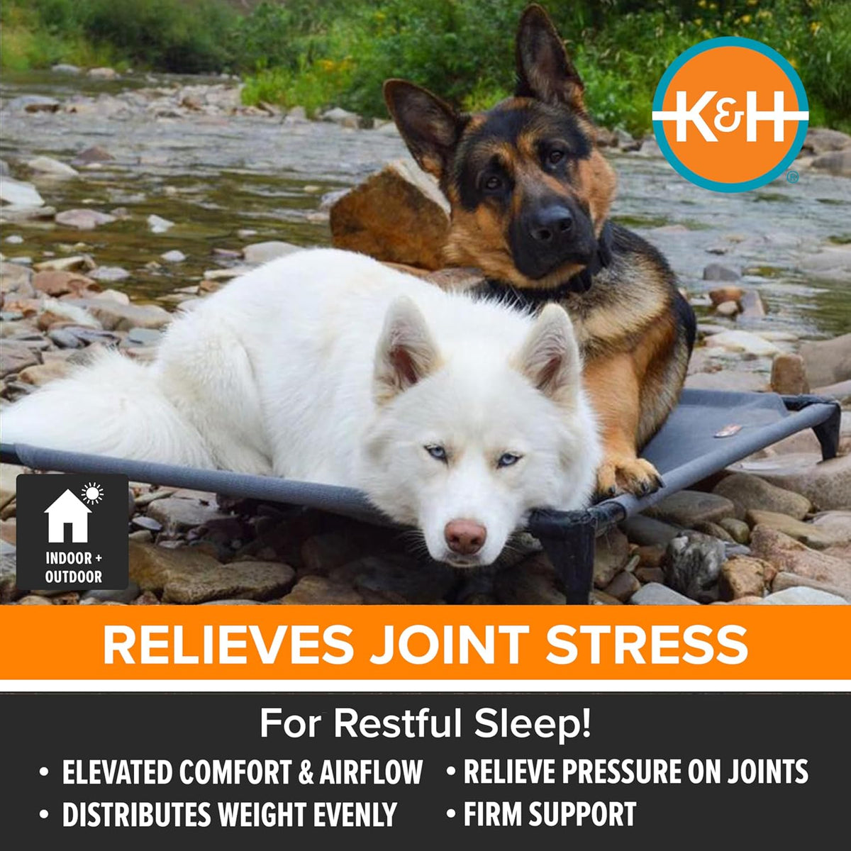 K&H Pet Products Elevated Outdoor Dog Cot Bed, Raised Cooling Bed with Washable Breathable Mesh for