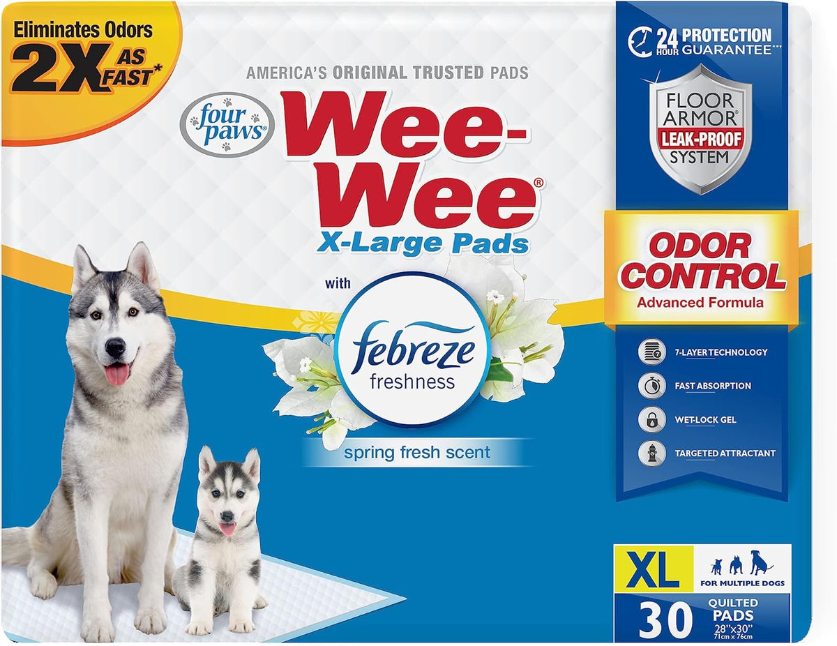 Four Paws Wee-Wee Odor Control with Febreze Freshness Pee Pads for Dogs & Puppies, Leak-Proof Dog