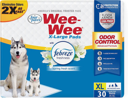 Four Paws Wee-Wee Odor Control with Febreze Freshness Pee Pads for Dogs & Puppies, Leak-Proof Dog