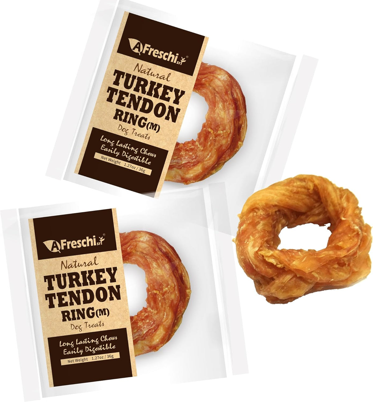 Afreschi Natural Turkey Tendon Ring (M) Pack of 2, Dog Treats for Signature Series, All Natural