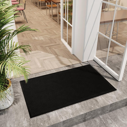 Indoor/Outdoor Hose-Wash Ribbed Design Non-Slip Rubber 3x5 Modern Area Rug for Living Room