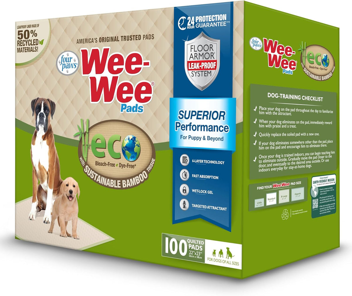 Four Paws Wee-Wee Superior Performance Bamboo Pee Pads for Dogs, Earth Friendly Dog & Puppy Potty