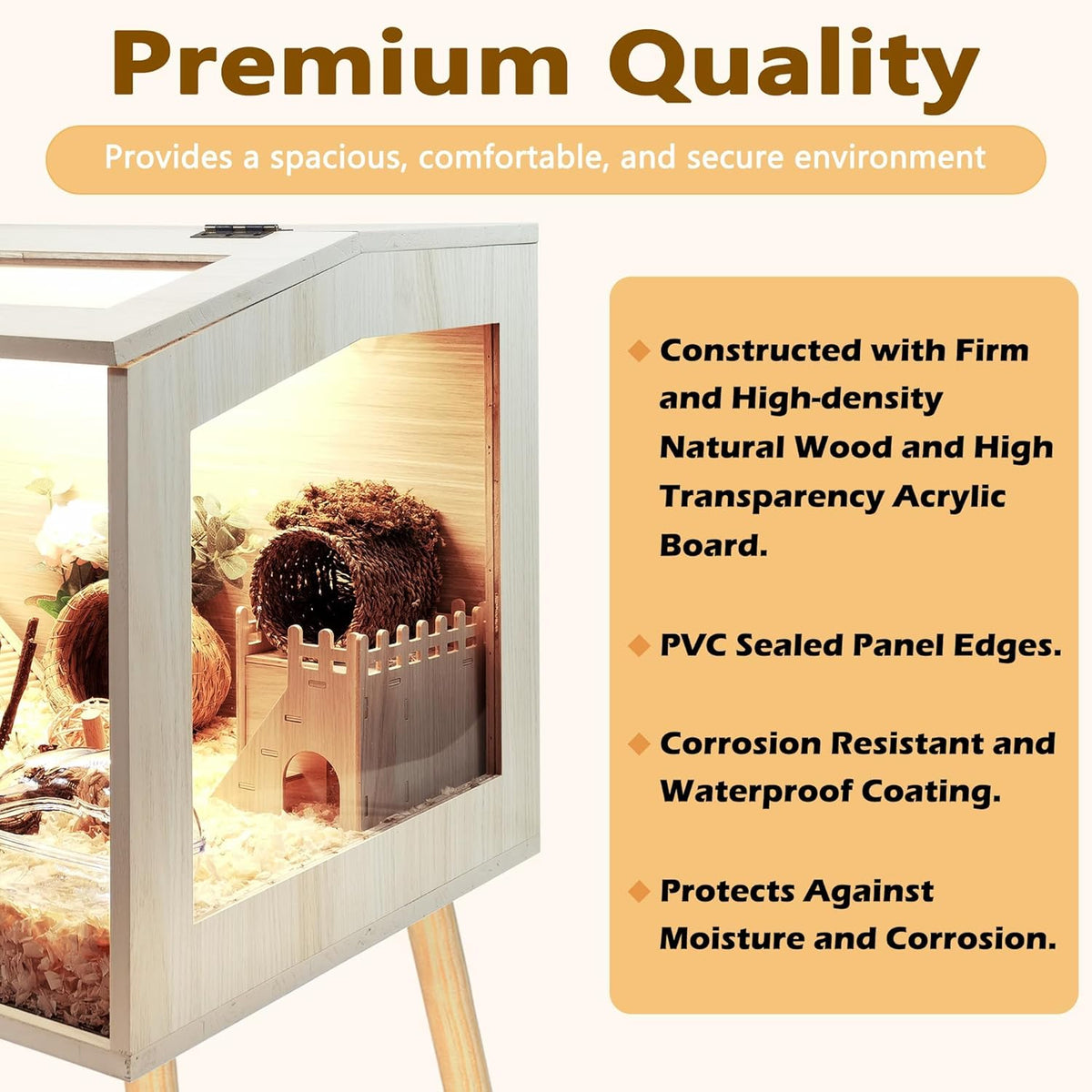 Prolee Hamster Cage Wooden Chew Proof, Extra Large Mice and Rat Habitat Openable Top with Acrylic